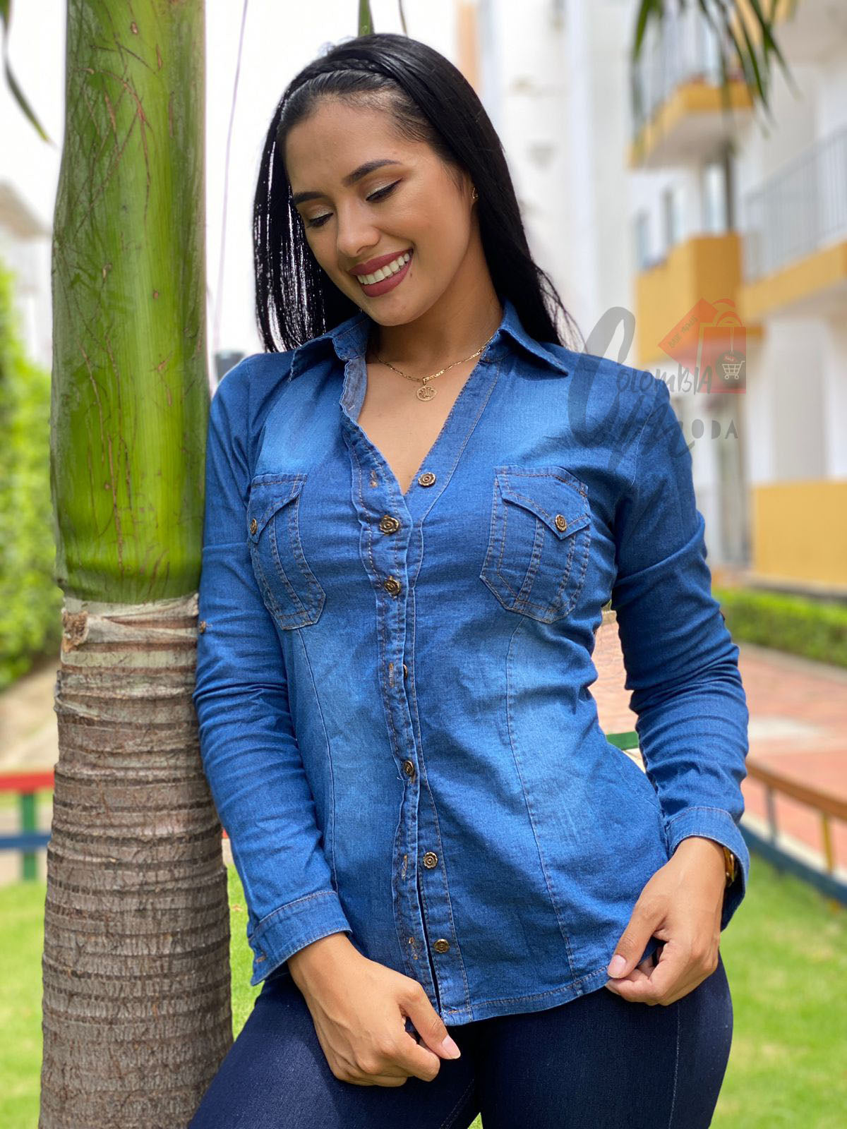 Blusa Jean Licrado Mujer H167 – 3 Tonos Azul | Envío Gratis Colombia