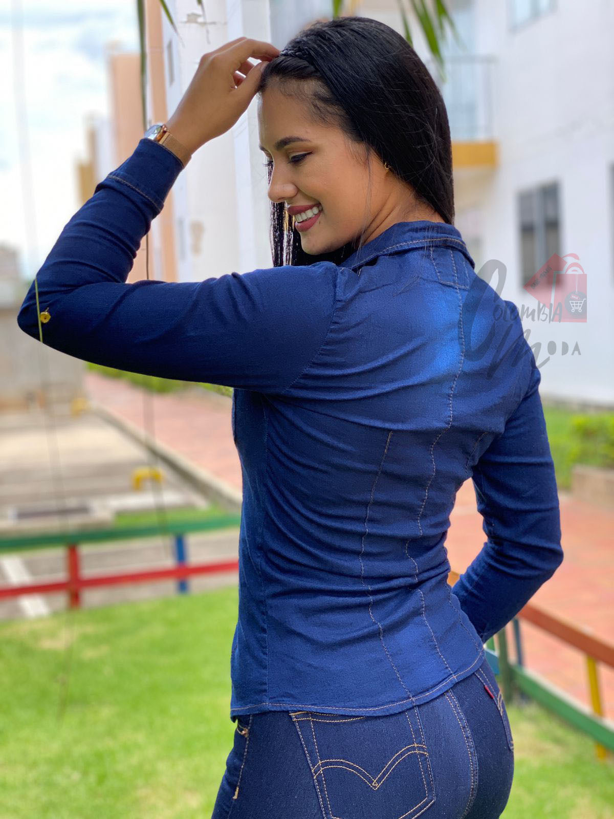Blusa Jean Licrado Mujer H167 – 3 Tonos Azul | Envío Gratis Colombia