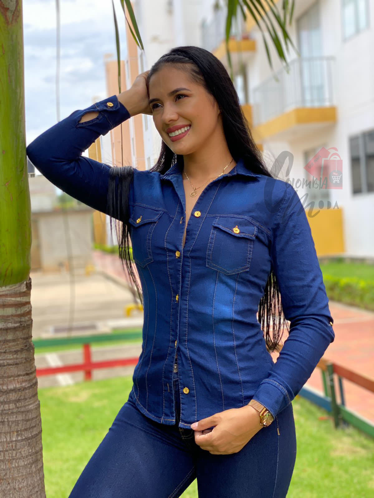 Blusa Jean Licrado Mujer H167 – 3 Tonos Azul | Envío Gratis Colombia
