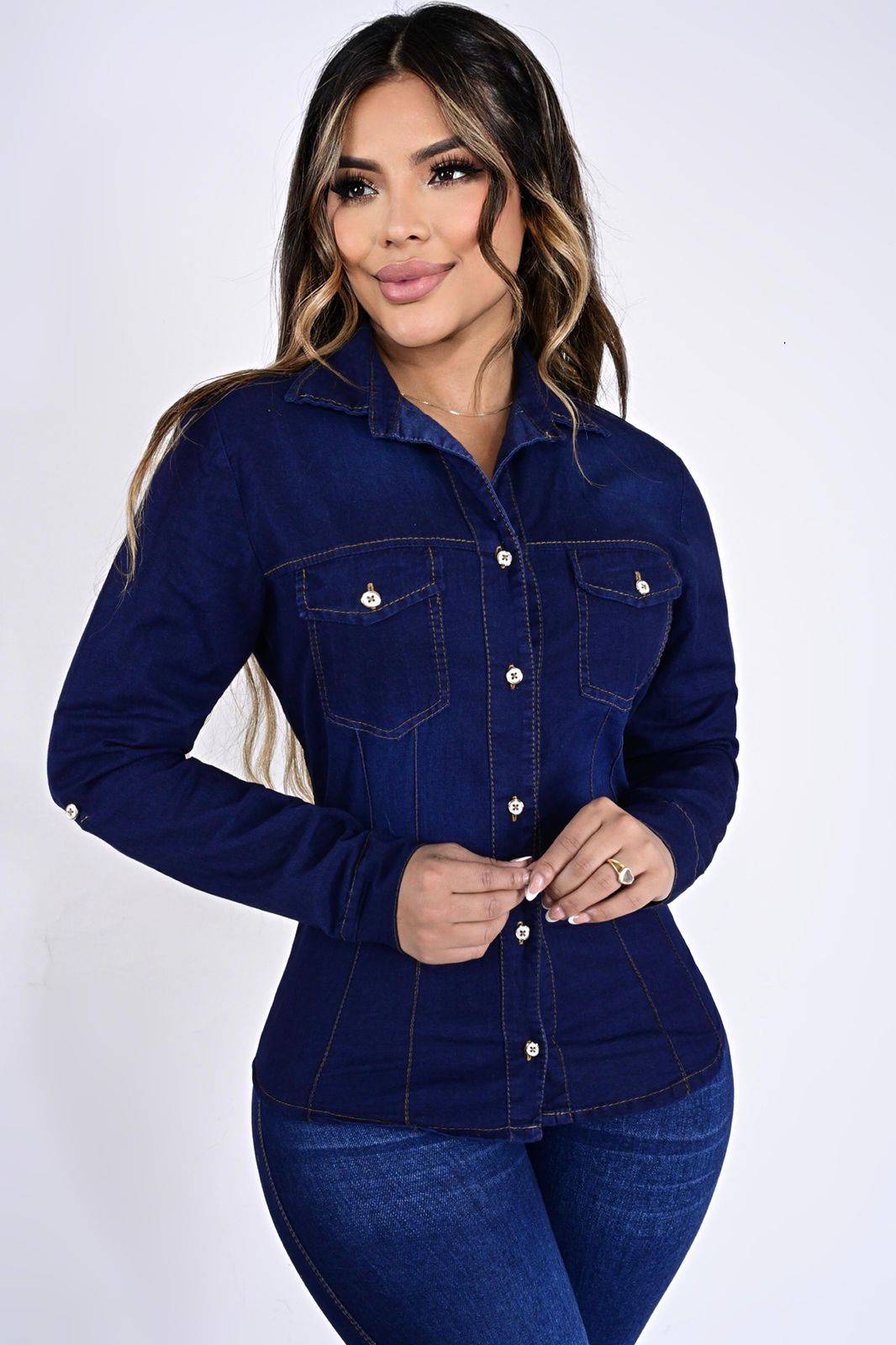 Blusa Jean Licrado Mujer H167 – 3 Tonos Azul | Envío Gratis Colombia