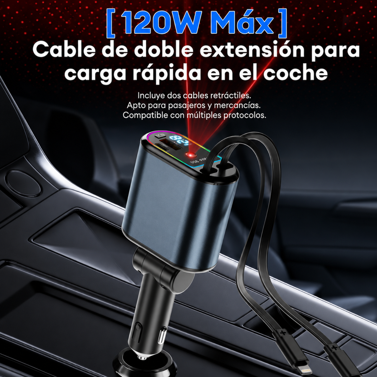 Cargador 4 En 1 Con Luz Led Para Carro