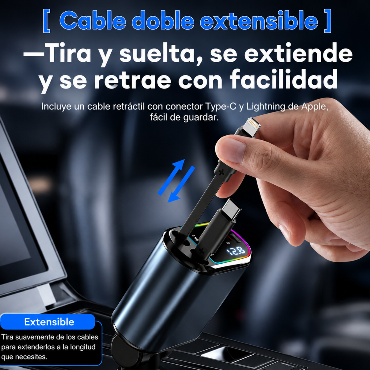 Cargador 4 En 1 Con Luz Led Para Carro